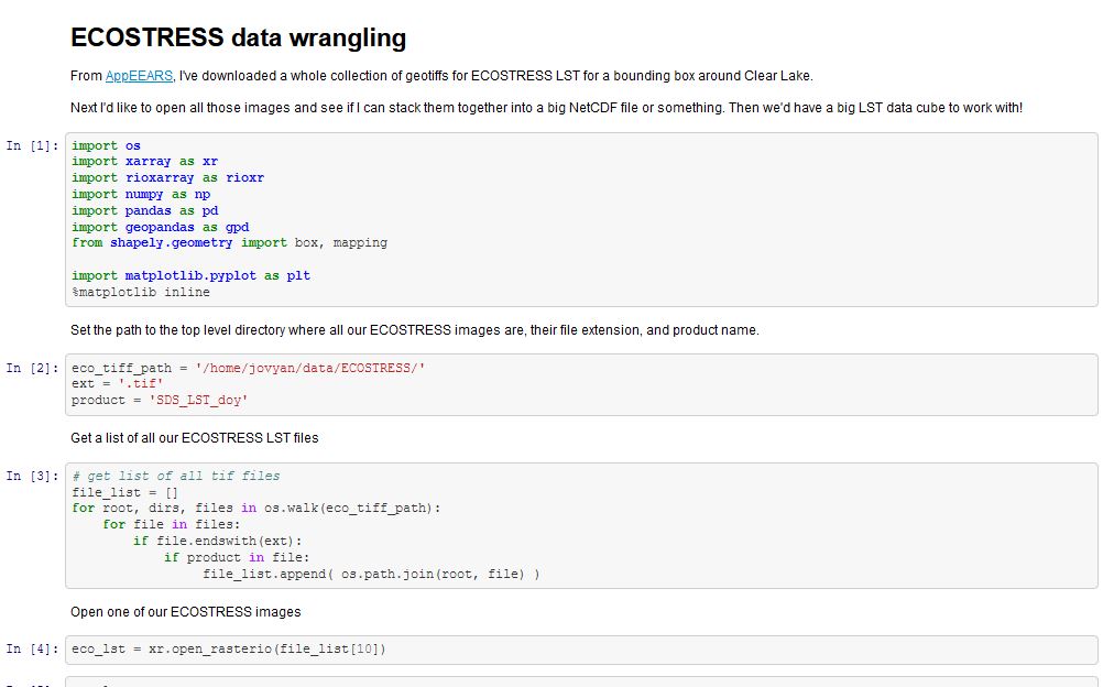 Screenshot of ECOSTRESS jupyter notebook